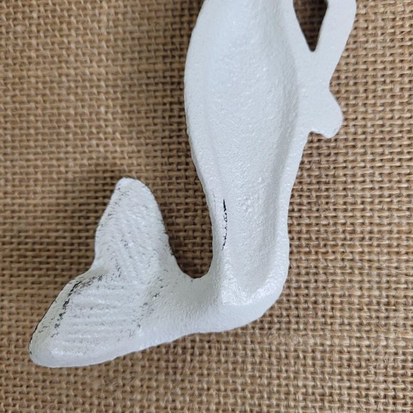 Distressed White Mermaid Hook Cast Iron Coastal Decor - Picture 11 of 13